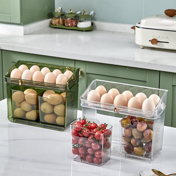 Aoznliie Egg Holder for Fridge, Egg Organizer for Refrigerator with Handle Small Storage Box, Stackable Egg Container for Kitchen Countertop Cabinet, 15x5x8in