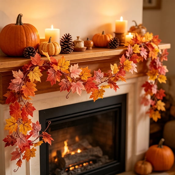Aoznliie Fall Maple Leaf Garland, Artificial Maple Leaf Vine for Thanksgiving Halloween, 39 inch Fall Decorations for Home Mantel Door, Multicolor