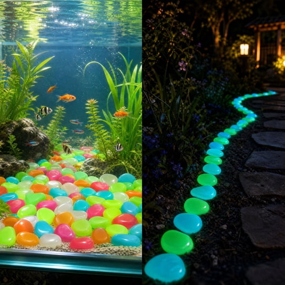 Aoznliie Glow in The Dark Stones, 20 Pcs Large Luminous Pebbles for Garden & Aquarium, Decorative Rocks for Walkway Fish Tank Landscaping