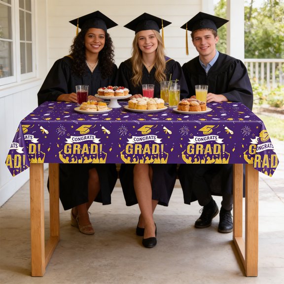Aoznliie Graduation Tablecloth 54x108 In, Disposable Plastic Rectangle Congrats Grad Table Cover Graduation Party Supplies for Class of 2026