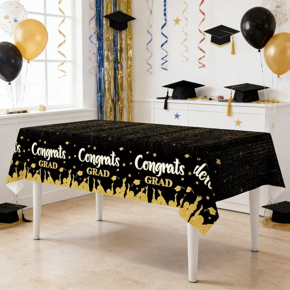Aoznliie Graduation Tablecloth 54x108 In, Disposable Plastic Rectangle Congrats Grad Table Cover Graduation Party Supplies for Class of 2026