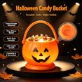 thumbnail image 1 of Boovnll Halloween Candy Bucket, Light Up Plastic Pumpkin Trick or Treat Bucket with Anti-Spill Base, 6 in Foldable Reusable Candy Bowl for Kids Party Decor, Orange, 1 of 8