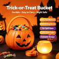 thumbnail image 1 of Aoznliie Halloween Candy Bucket, Light Up Plastic Pumpkin Trick or Treat Bucket with Shoulder Strap & Plush Handle, 6 in Foldable Reusable Candy Bowl, Orange, 1 of 8
