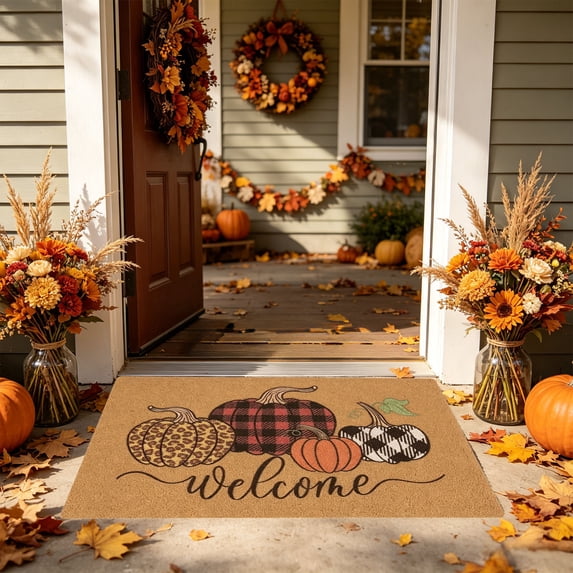 Aoznliie Halloween Door Mat, Fall Decor Front Door Mat Pumpkin Ghost, Halloween Decor Mats for Outdoor Entrance,24x16x2 in