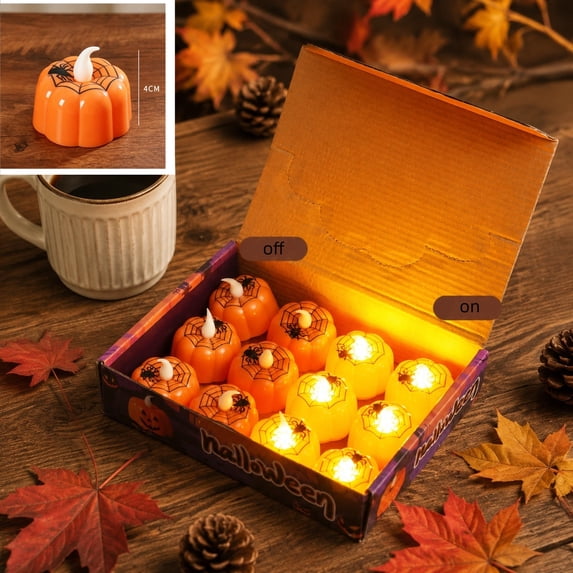 Aoznliie Halloween Flameless Candles, 12 Pack Mini Pumpkin LED Candle Lights, Flickering Battery Candles for Tabletop Halloween Decor, Orange