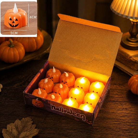 Aoznliie Halloween Flameless Candles, 12 Pack Mini Pumpkin LED Candle Lights, Flickering Battery Candles for Tabletop Halloween Decor, Orange