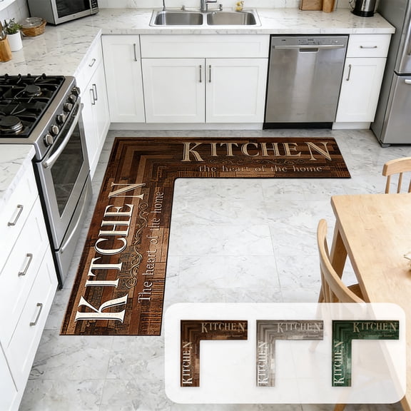 Aoznliie Kitchen Rugs, L-Shaped Non Slip Memory Foam Kitchen Mats for Floor, 47.2x29.5 inch Absorbent Washable Corner Mat for Home Decor, Brown
