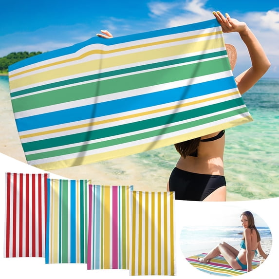 Aoznliie Oversized Beach Towels for Swimming, Fast Drying Plush Microfiber Towel, Sandproof Camping Blanket for Travel Pool Use, Striped 28x60 inch