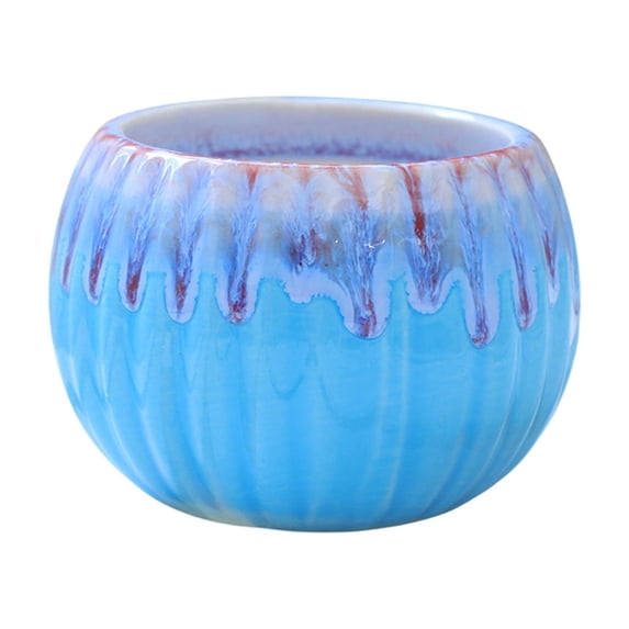 Aoznliie Pumpkin Planter, Halloween Ceramic Vase,Handmade Cream Glaze Pumpkin Vase for Fall Table Decor,Fall Vases & Containers in Blue,4×3×3 in