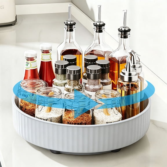 Aoznliie Rotating Spice Rack, 8.7 inch Lazy Susan Turntable Organizer for Kitchen Cabinet Countertop, Gray
