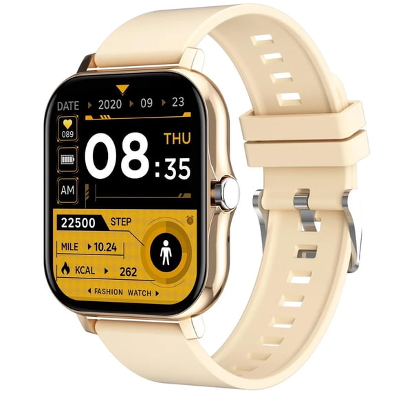 Aoznliie Smart Watch, 1.7 inch Watches for Men & Women with Stainless Steel Strap, IP67 Bluetooth Calling Smartwatch for Gift, Gold