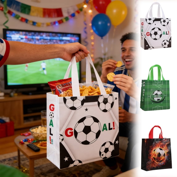 Aoznliie Soccer Party Gift Bags, 12 Pack Football Themed Goodie Bags, 11x11 inch Treat Bags for Birthday