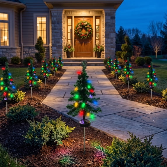 Aoznliie Solar Christmas Tree, 29in Christmas Tree Stake Light with Multicolor LEDs, Waterproof Outdoor Solar Garden Decor for Yard Pathway