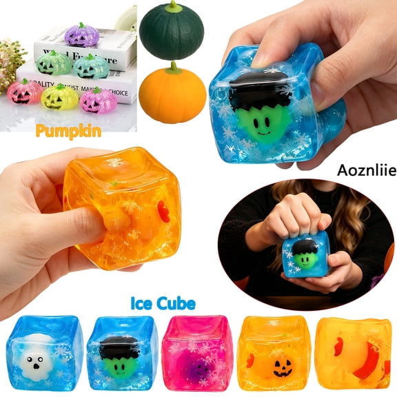 Aoznliie Squeeze Toys, Halloween Pumpkin Squishies Stress Relief Cube, Ultra-Soft Slow Rising Squeeze Toy for Kids Adults, Halloween Gifts Fidget Toy for Party Favors, 3.15x3.15 inch