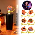 thumbnail image 1 of Aoznliie Straw Toppers, 10Pcs Silicone Straw Covers with Cute Pumpkin Skull Ghost Designs,Reusable Drink Straw Accessories for Halloween Party,4x2x2in, 1 of 9