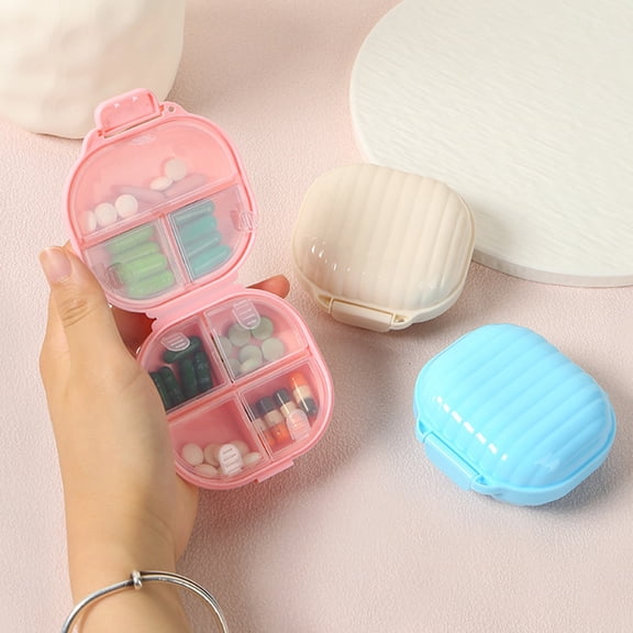 Aoznliie Travel Pill Organizer, Mini Pill Box with 4 Compartments, Daily Portable Medicine Vitamin Box, Fish Oil Box, Supplement Box,Blue