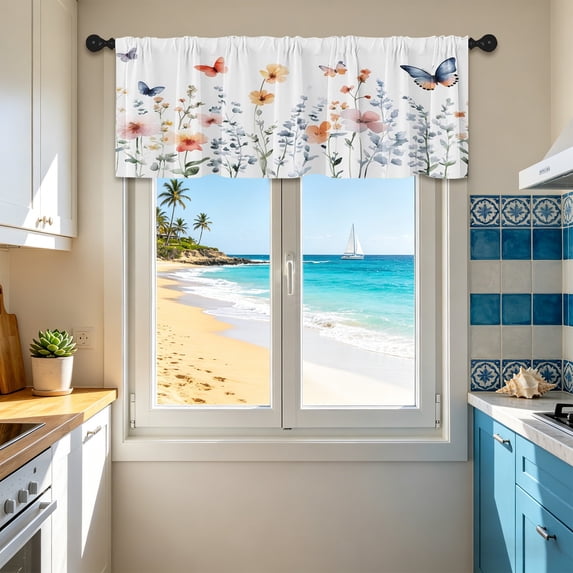 Aoznliie Valance, Washable Light Filtering Waterproof Valance Curtain for Kitchen Window, 54x18 inch 1 Panel Rod Pocket Floral Curtain for Cafe