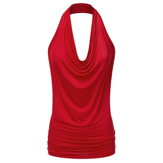 Aozrynl Womens Sleeveless Halter Neck Draped Blouse Tops (Female Plus Size Available)