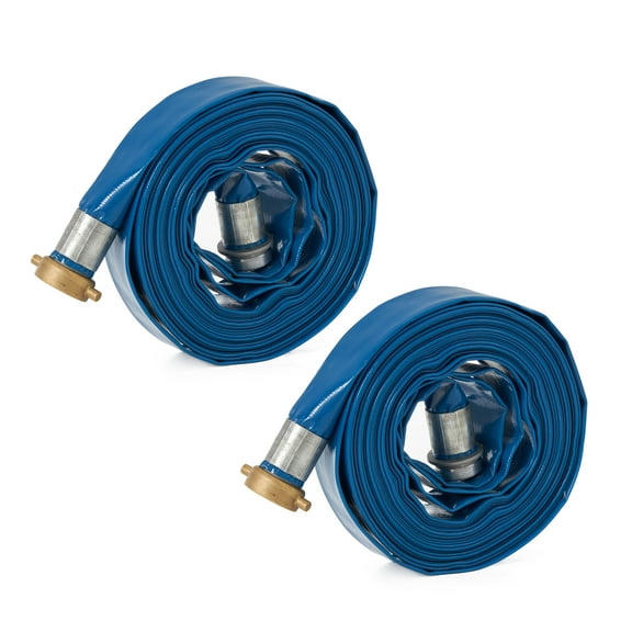 Apache 1.5" Diameter 50' Length 75 PSI PVC Lay Flat Hose, Blue (2 Pack)