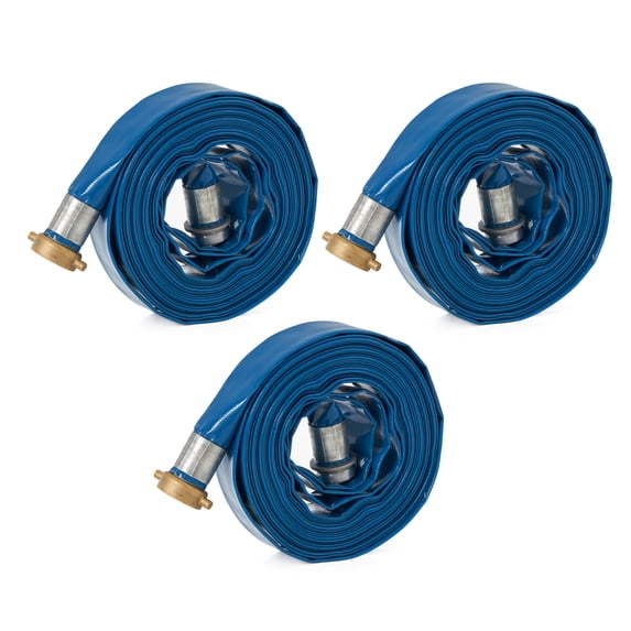Apache 1.5" Diameter 50' Length 75 PSI PVC Lay Flat Hose, Blue (3 Pack)