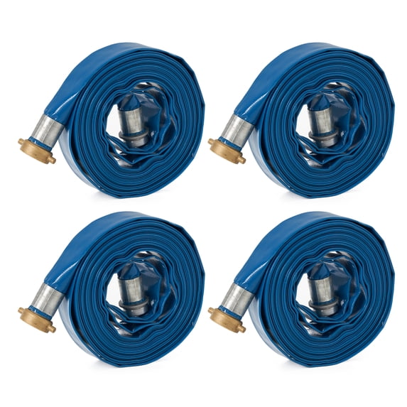 Apache 1.5" Diameter 50' Length 75 PSI PVC Lay Flat Hose, Blue (4 Pack)