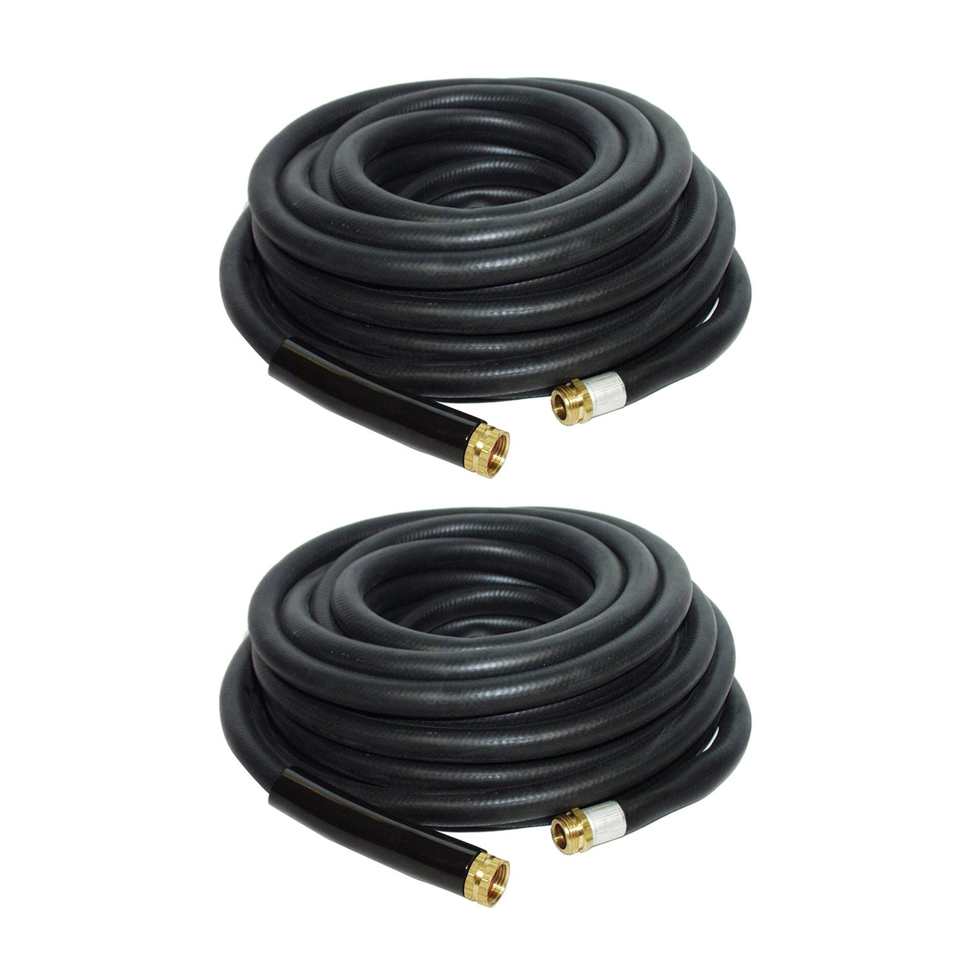 Apache 50-Foot Black Industrial Rubber Garden Water Hose with Brass Fittings (2 Pack)