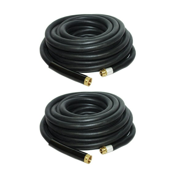 Apache 50 Ft Industrial Rubber Garden Water Hose w/ Brass Fittings (2 Pack)