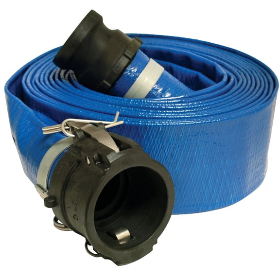Apache 98138049 2" x 50' Blue PVC Lay-Flat Discharge Hose with Poly Cam Lock Fittings