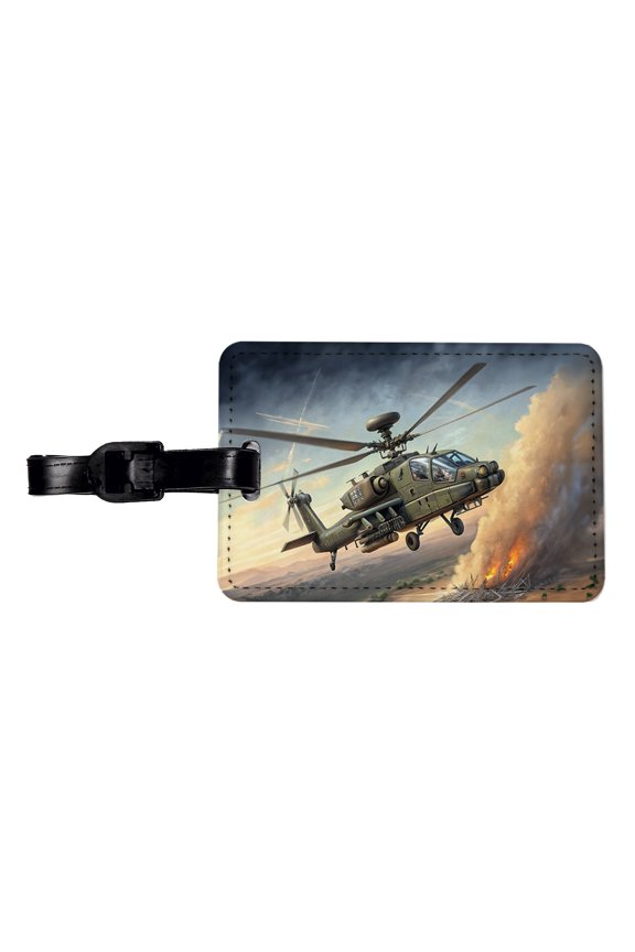 Apache AH-64 Attack Helicopter US Army Faux Leather Travel Luggage Tag