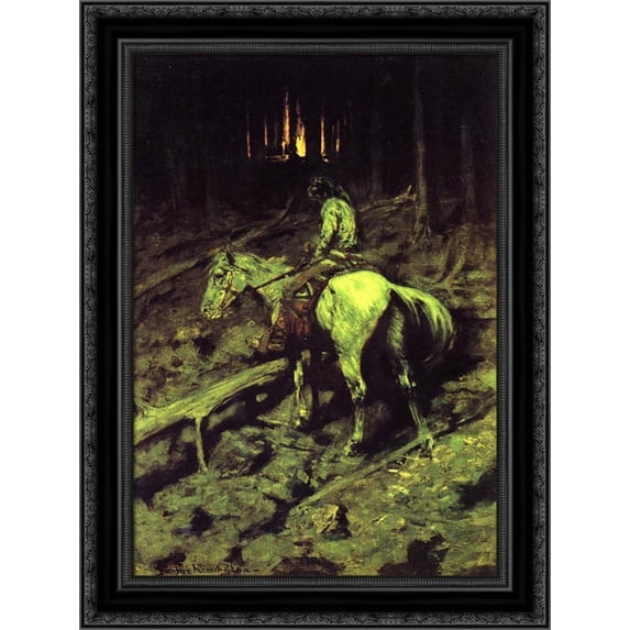 Apache Fire Signal 18x24 Black Ornate Wood Framed Canvas Art by Remington, Frederic