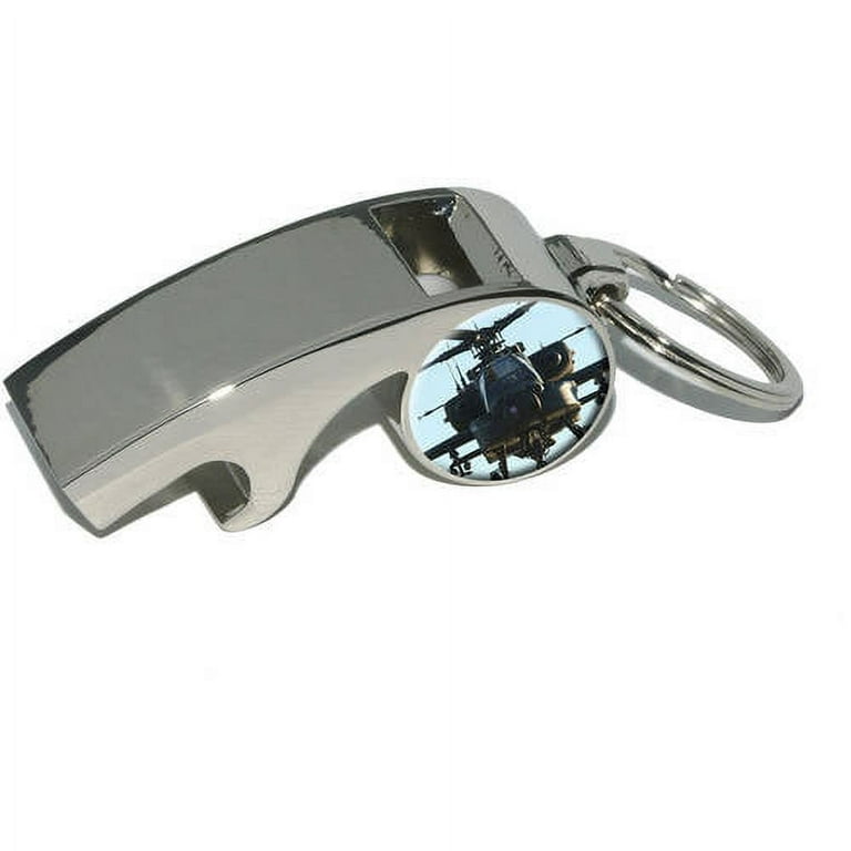 Apache Helicopter Plated Metal Whistle Bottle Opener Keychain Key Ring