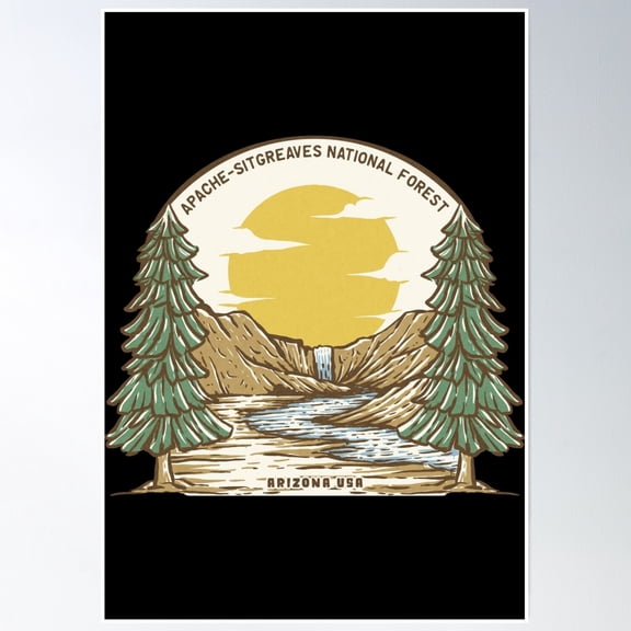 Apache-Sitgreaves National Forest Waterfall Poster Wall Art, Modern Wall Decor, 8x12 UNFRAMED