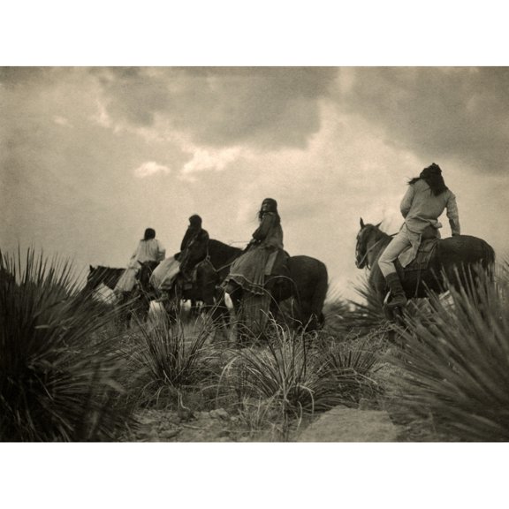 Apaches. Before The Storm- Four Apache On Horseback On Horseback Under Storm Clouds. Photo By Edward S. Curtis History