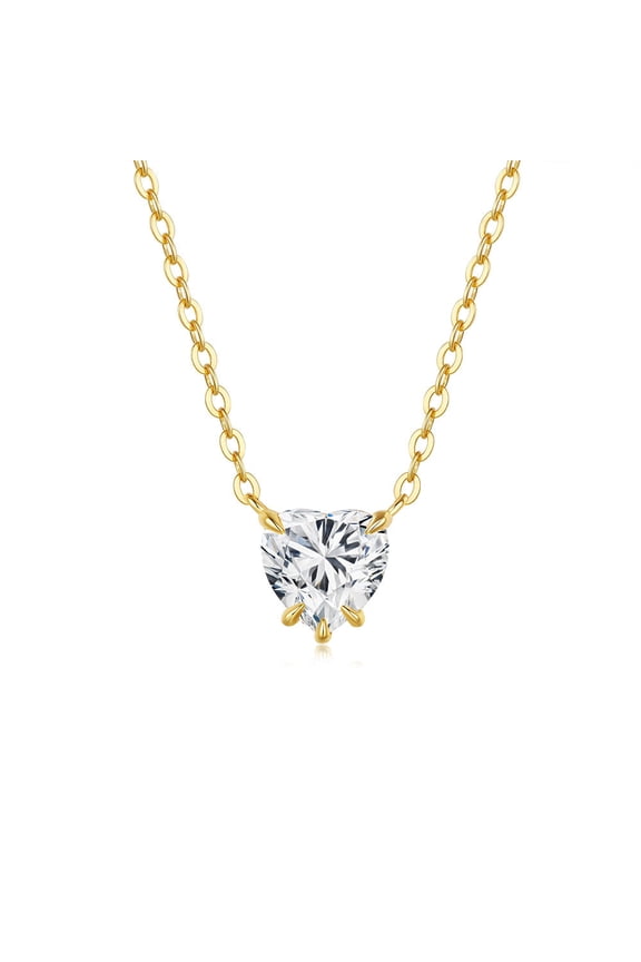 2 Carat Moissanite Heart Necklace Pendants for Women - Female Wedding Engagement Gold Plated Jewelry Gift - Passes Tester