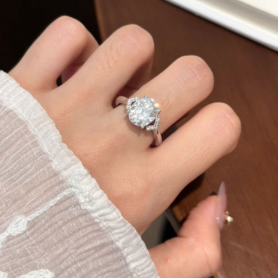 Apaison Brilliant Cut VVS1 D Color 3 Carat 8X10 mm Moissanite Women Ring-Wedding Engagement Anniversary 925 Sterling Silver Jewelry Gift