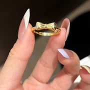 Apaison Luxury Bow Shape Gold Plated Rings for Women- Wedding Engagement Anniversary Jewelry Gift-Size 59