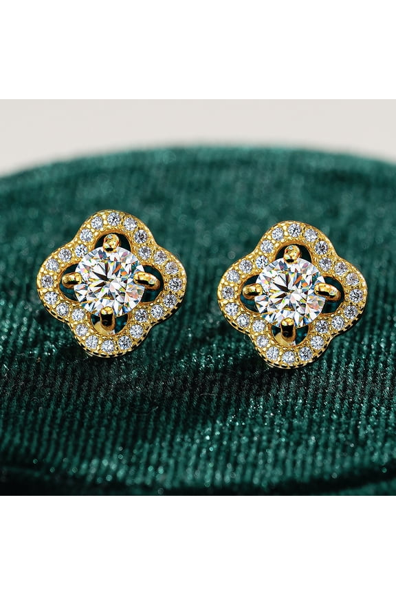Luxury Delicate Moissanites Women Stud Earrings - Gold Plated Ear Earrings & Wedding Engagement Anniversary Jewelry Gift
