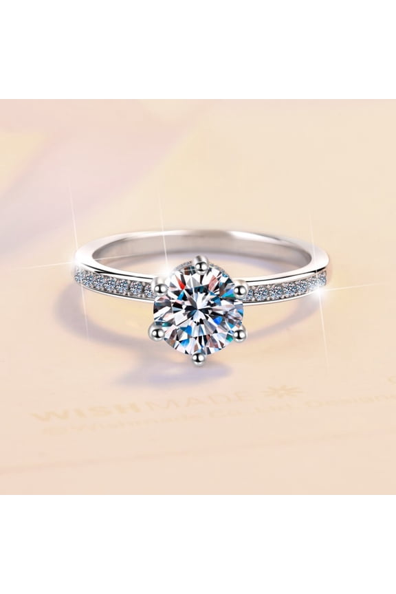 Shiny Single 1ct&2 Carat Moissanites 925 Sterling Silver Women Ring - Ladies Wedding Engagement Eternity Jewelry Gift