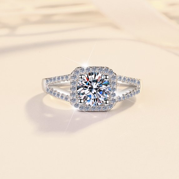 Apaison Sparkling 1&2 Carat Moissanite 925 Sterling Silver Rings for Women - Female Wedding Engagement Jewelry Gift
