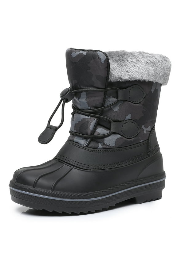 Boys Girls Snow Boots Outdoor Slip Resistant Insulated Waterproof Winter Snow Boots (Color : BlackGrey, Size : 12 Little Kid)