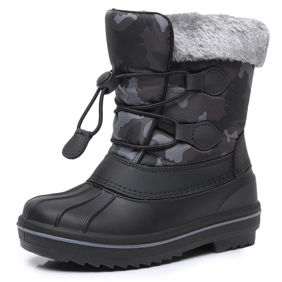 Apakowa Boys Girls Snow Boots Outdoor Slip Resistant Insulated Waterproof Winter Snow Boots (Color : BlackGrey, Size : 4 Big Kid)