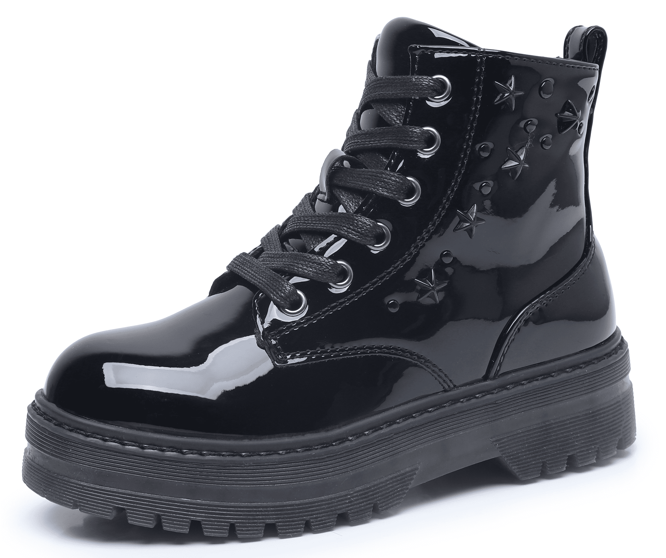 Apakowa Girls Ankle Boots Lace Up Waterproof Combat Shoes With Side ...