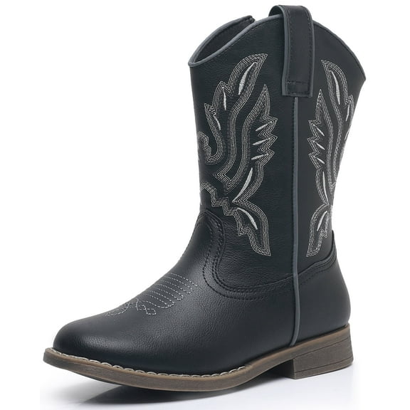 Apakowa Kids Cowboy Boots - Cowboy and Cowgirl Boots for Boys and Girls, Mid-Calf Square Toe Western Rodeo Boots with Embroidery and Side Zipper (Toddler/Little Kid/Big Kid)