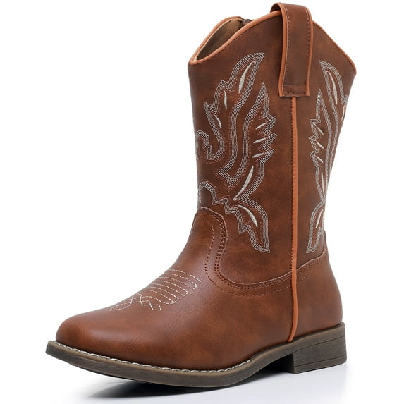 Apakowa Kids Cowboy Boots - Cowboy and Cowgirl Boots for Boys and Girls, Mid-Calf Square Toe Western Rodeo Boots with Embroidery and Side Zipper (Toddler/Little Kid/Big Kid)
