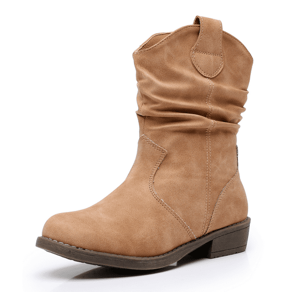 Apakowa Girls Cowgirls Boots Girls Cuff Fold Western Cowboys Boots With Side Zipper Riding Shoes (Little kid/Big kid)