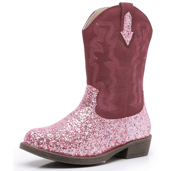 Apakowa Girls Glitter Cowboy Boots Sparkly Cowgirl Boots Side Zipper Toddler Little Kid Big Kid Western Boots