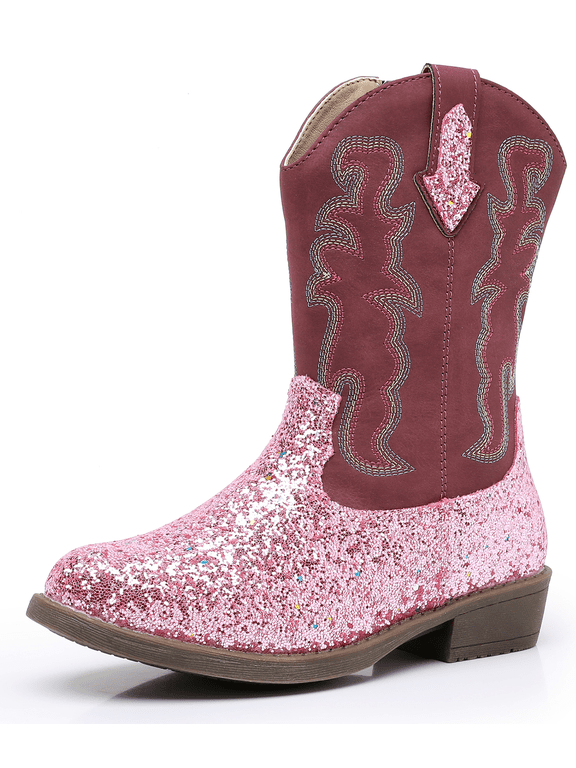 Girls Cowgirls Boots Glitter Mid Calf Girls Cowboys Western Boots Riding Shoes (Toddler/Little kid/Big kid)