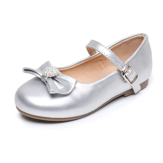 Apakowa Girls Dress Shoes Wedding Flower Bridesmaid Love Butterfly Flats (Color : Silver, Size : 7 Toddler)