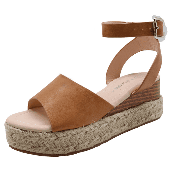 Apakowa Girls Espadrille Flatform Wedge Sandal Summer Open Toe Platform Sandals (Color : Brown, Size : 3 Little Kid)