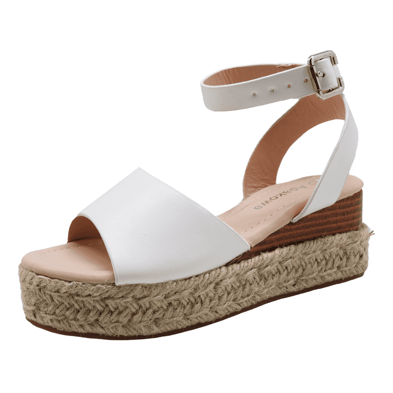 Apakowa Girls Espadrille Flatform Wedge Sandal Summer Open Toe Platform Sandals Color White Size 1 Little Kid